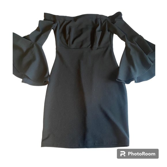 TEEZE ME Womens Black Bell Sleeve Off Shoulder Mini Party Bodycon Dress sz J5 - Picture 7 of 12